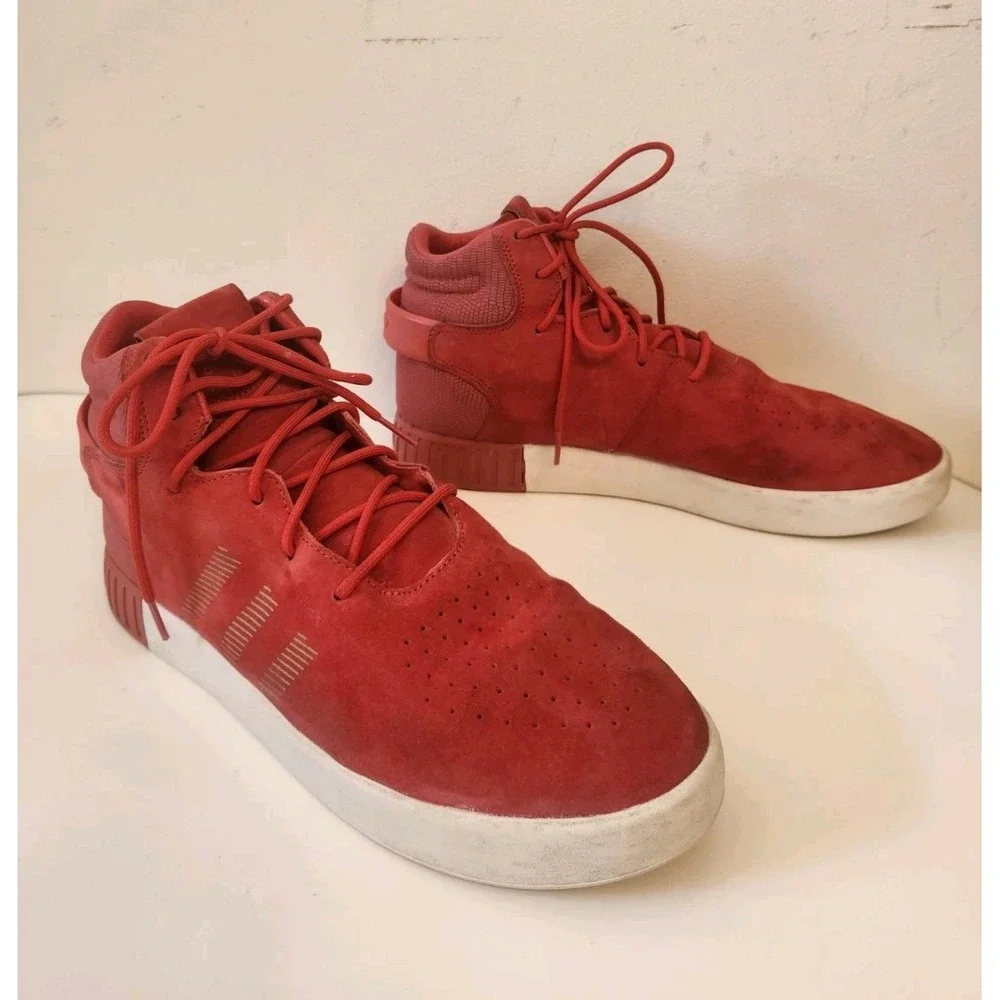 Adidas Originals Tubular Invader Red Suede Vintage White Trainers sz 10 - Mens
